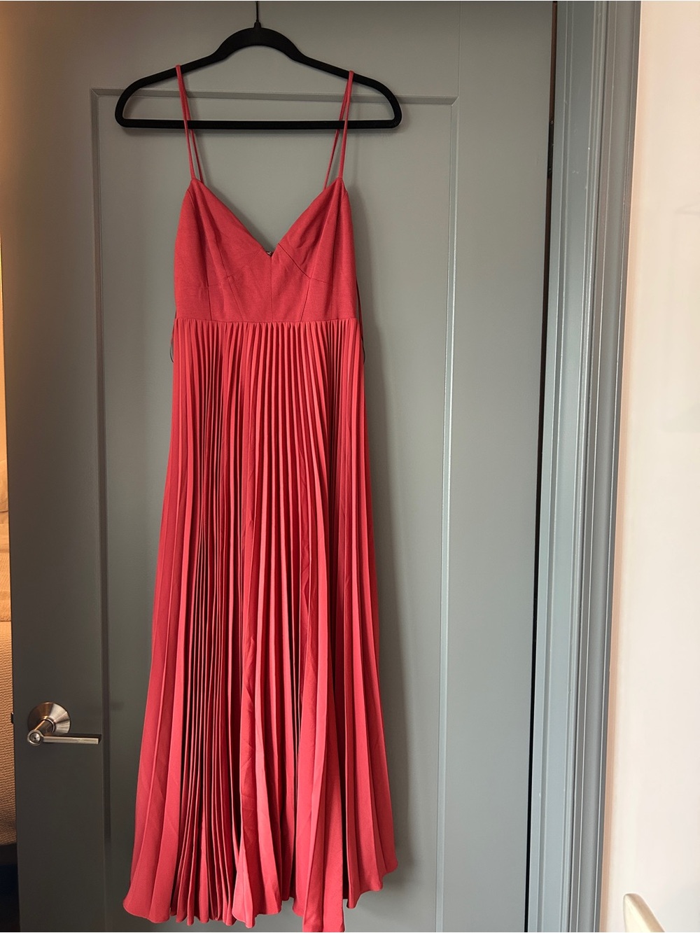 Anthropologie Red Pleated Maxi Dress with Spaghetti Straps